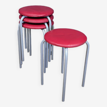 Set of 4 red skai stools with gray feet