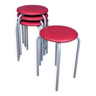Set of 4 red skai stools with gray feet