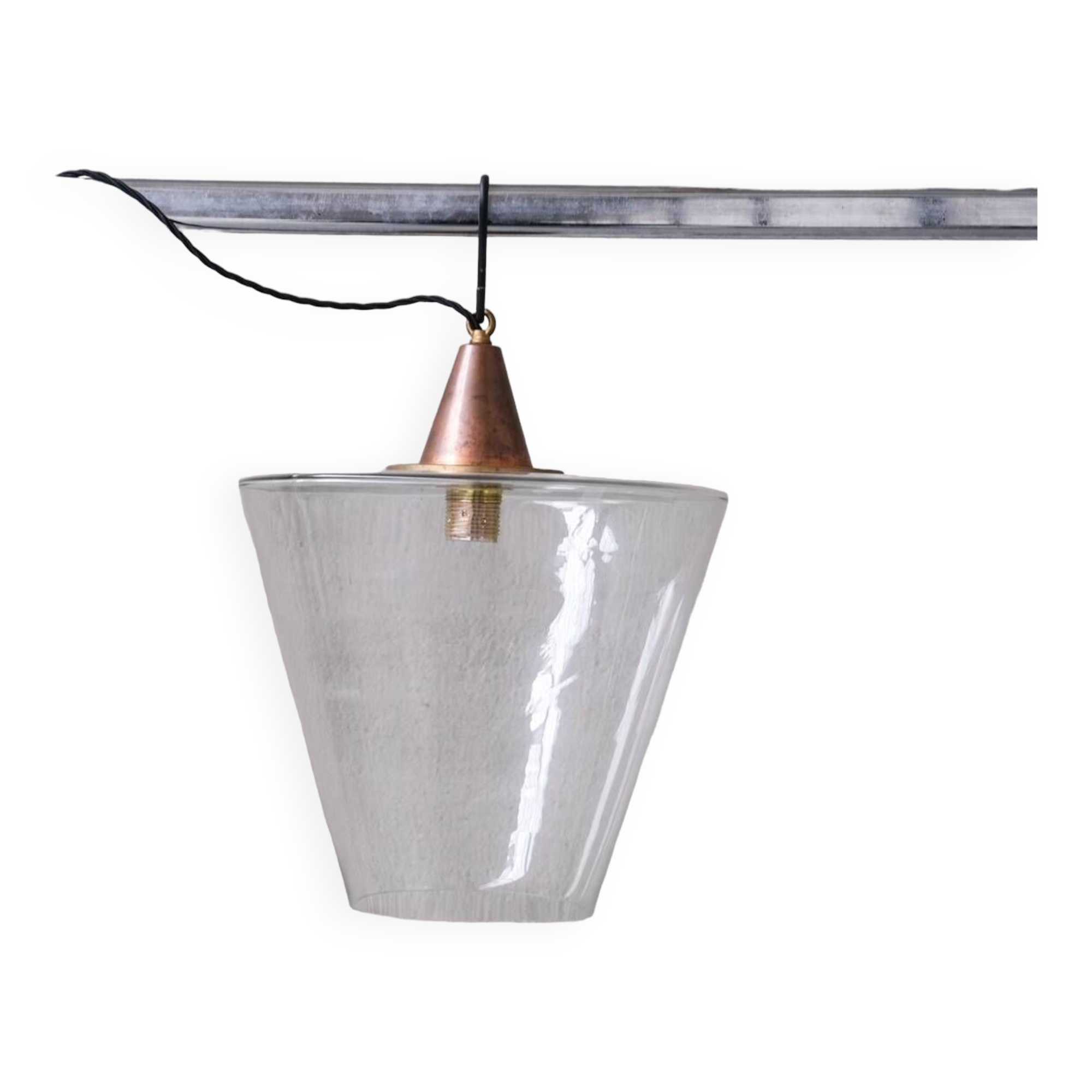 Clear Glass Mid-Century Copper Conical Pendant Light