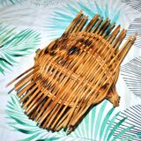 Vintage basket in woven rattan - fruit bowl empty-pocket 1960-1970 Hippie