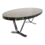 Vintage oval coffee table in stone and chromed metal from the 70s