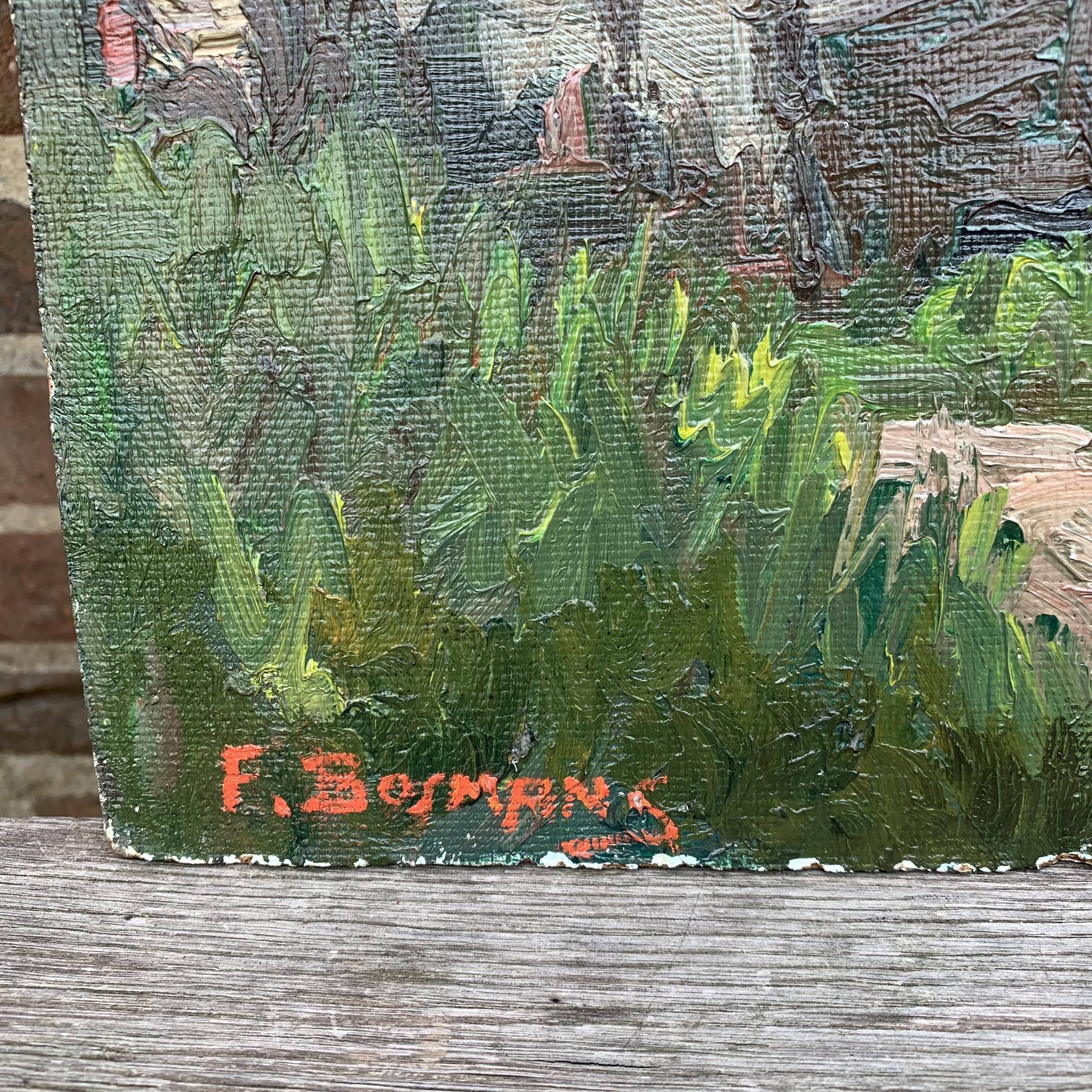 Peinture oil on panel "Rural landscape"