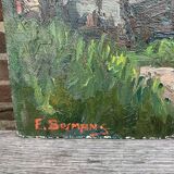 Peinture oil on panel "Rural landscape"