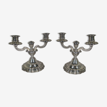 Paire de chandeliers anciens en bronze argenté