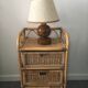 Vintage wooden foot lamp, with original lampshade