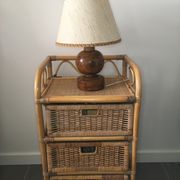 Vintage wooden foot lamp, with original lampshade