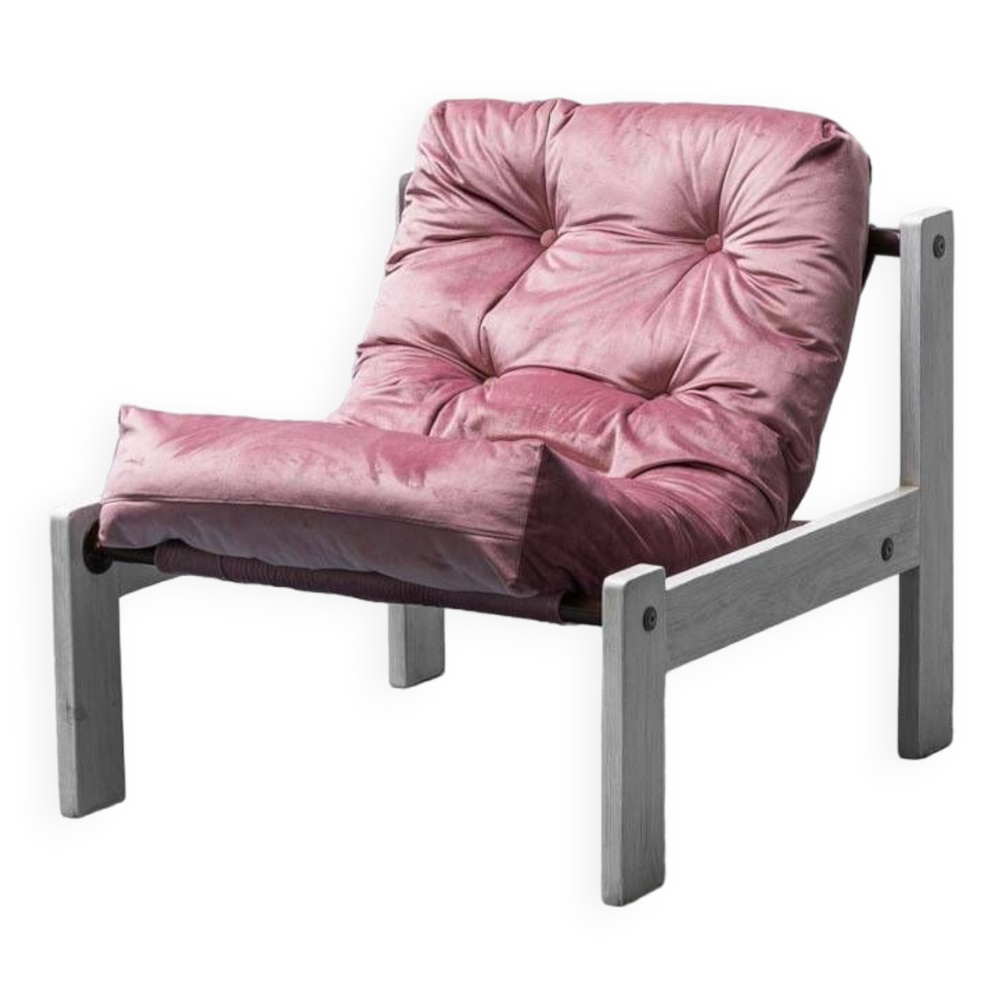 Poltrona vintage in velluto rosa legno bianco anni ’70 modernariato