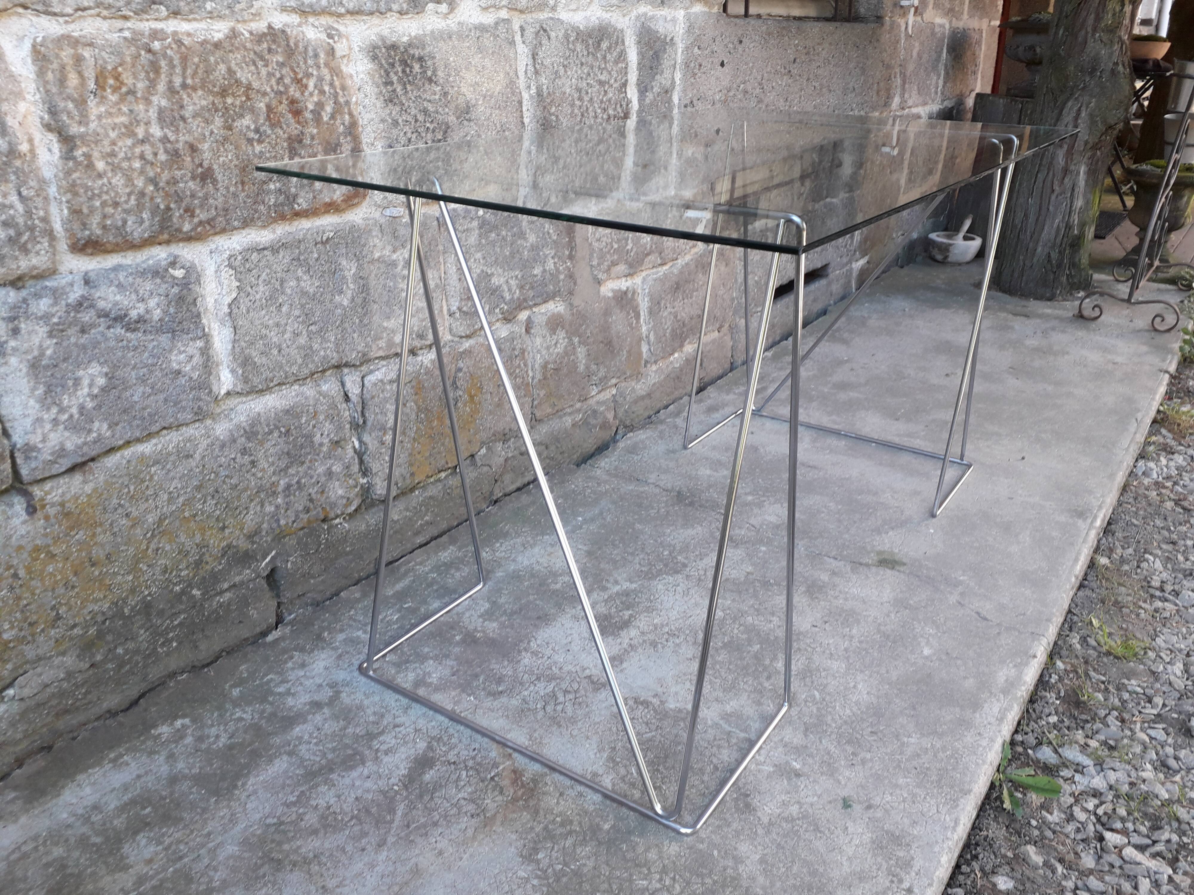 Bureau vintage plateau verre 130 cm