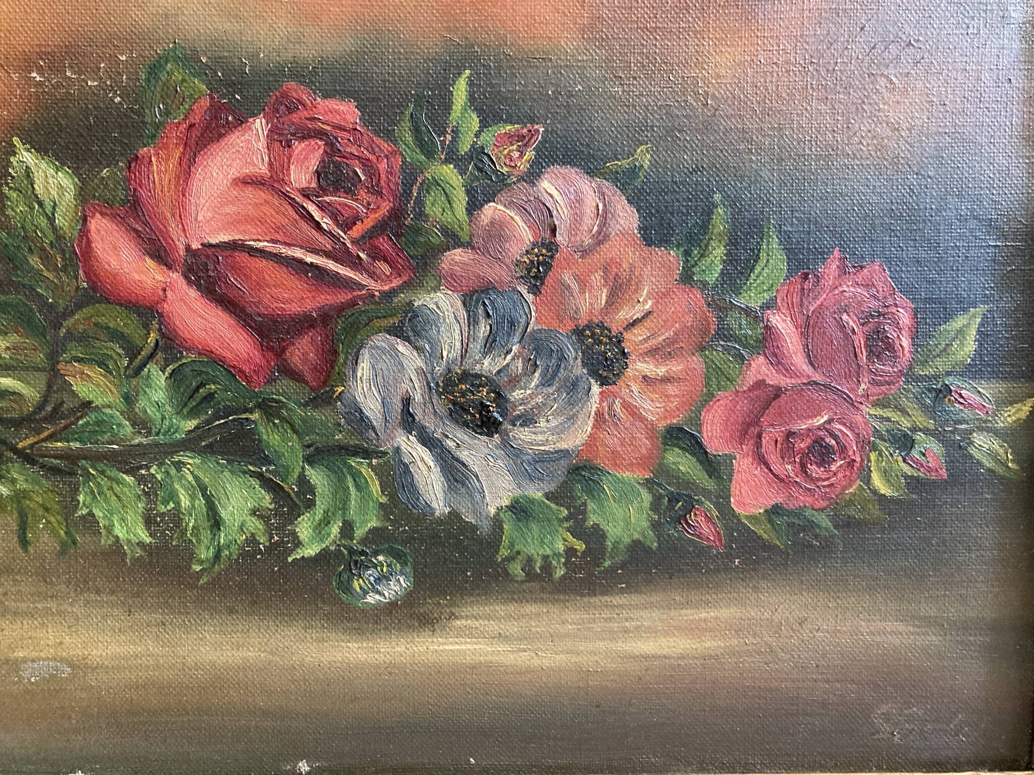 HST, still life with roses and anemone signed and dated 1930