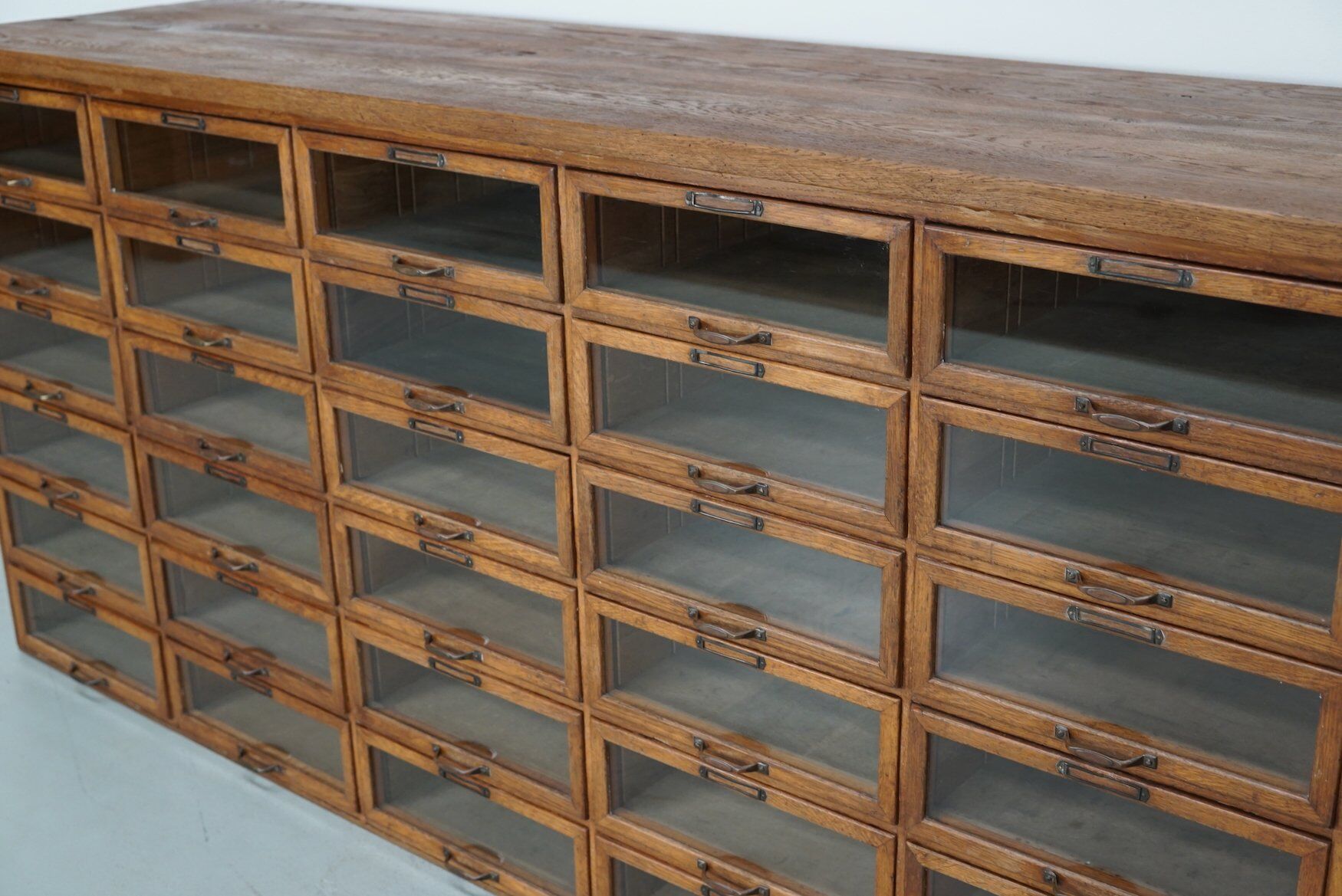Vintage Dutch oak haberdashery shop cabinet, 1930s