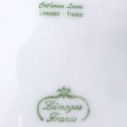 Green and gold Limoges porcelain candy box signed Catherine Lainé
