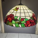 Large Tiffany pendant light in coloured glass