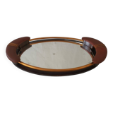 Ancien Superbe Plateau Style Art Déco Miroir Poignée En Cuir Ou Simili Vintage
