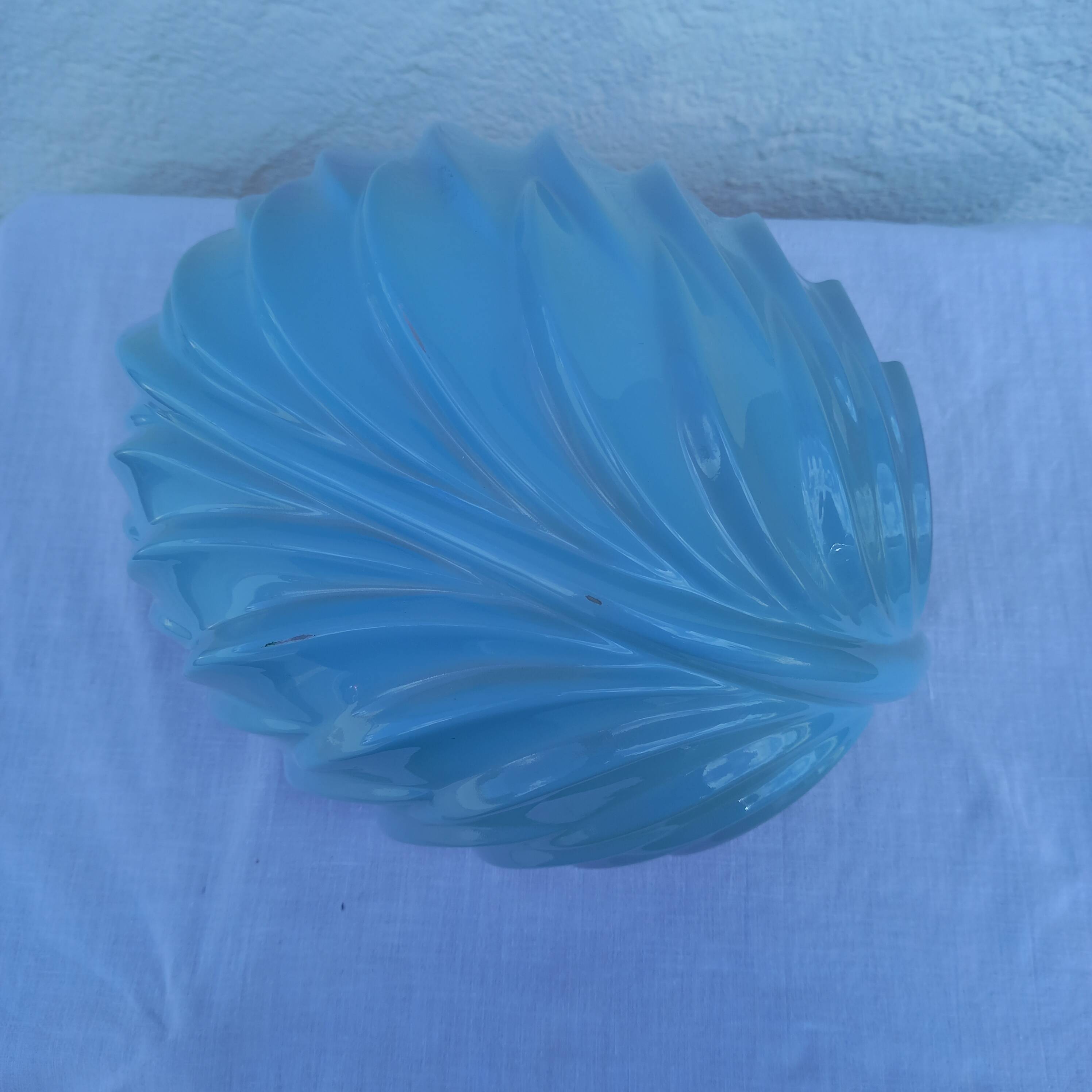 Large colored glass leaf bowl