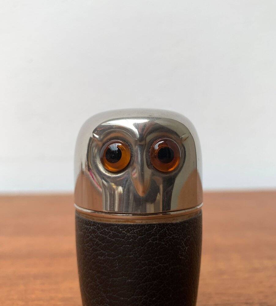 Set of 5 metal shot glasses in German owl style from the mid-century, 1960s.