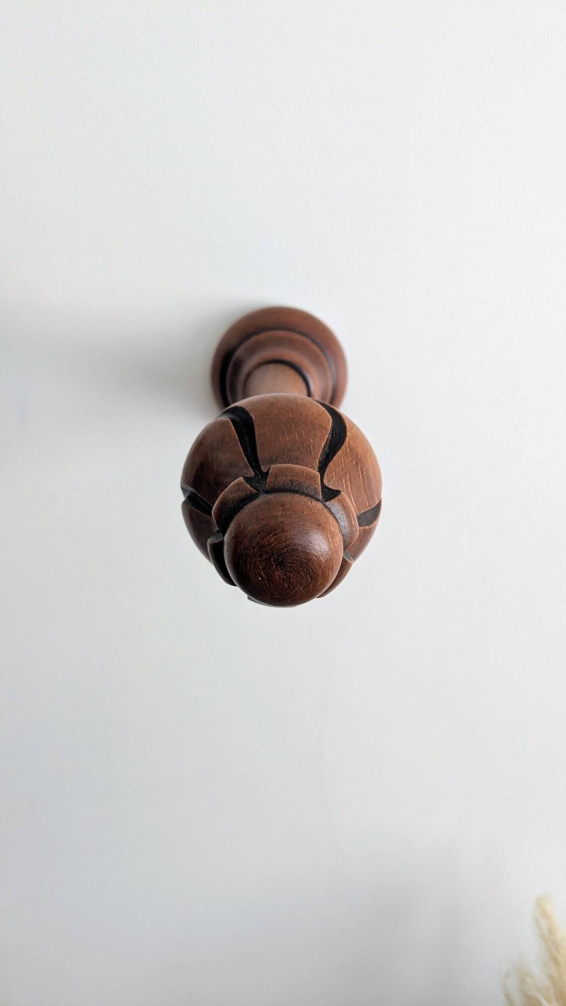 Pair of vintage turned wood coat hooks – sculpted knobs