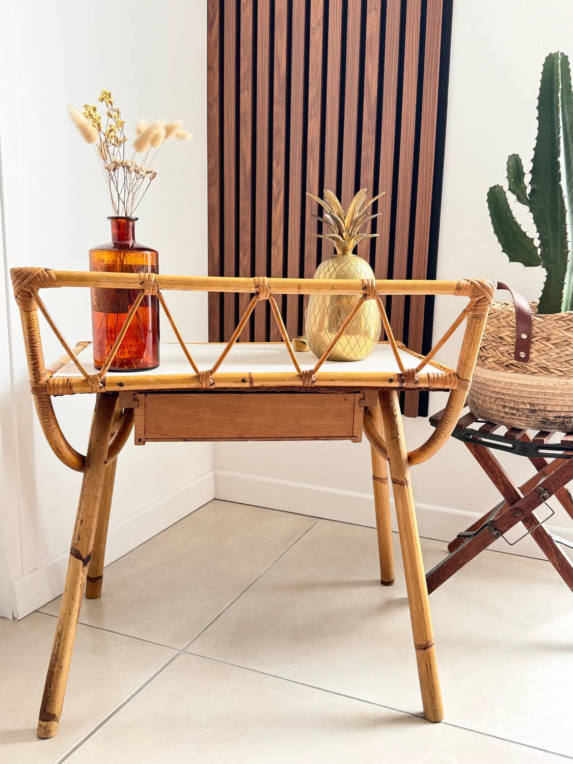 Vintage rattan side table