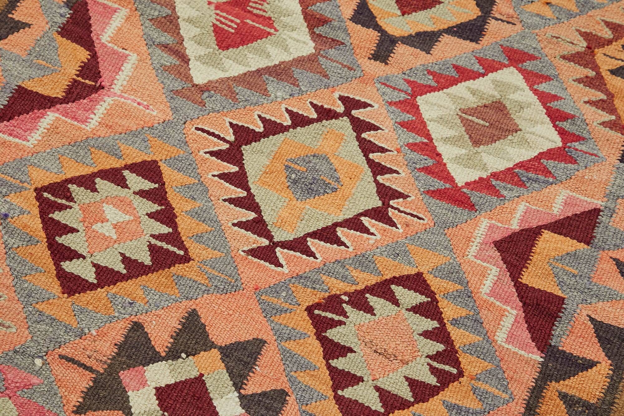 Turkish Handwoven Vintage Herki Kilim 103 cm x 316 cm