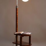 Lampadaire ArtDéco restauré, noyer, acier chromé, verre, Tchéquie, années 1930