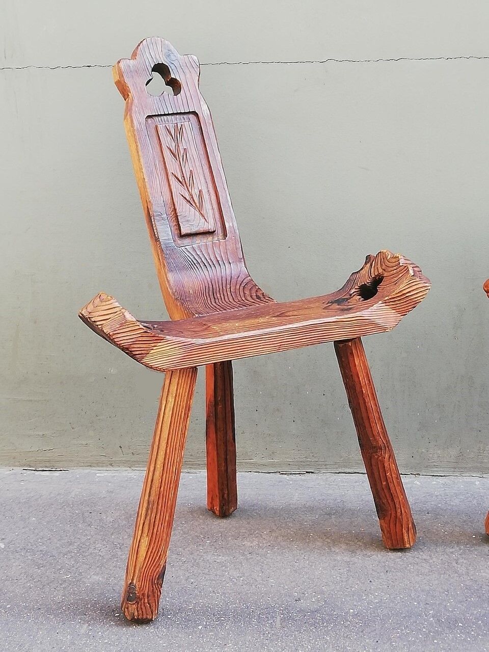 Pair of brutalist tripod stools