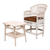 Set vintage Chippendale Brighton Pavilion rattan chair and table 1960s