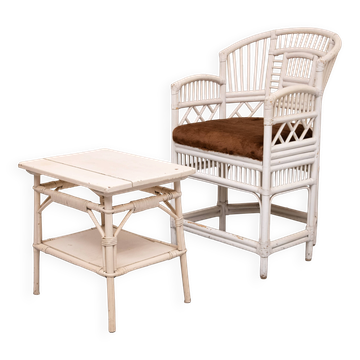 Chaise et table en rotin Chippendale vintage Brighton Pavilion, années 1960