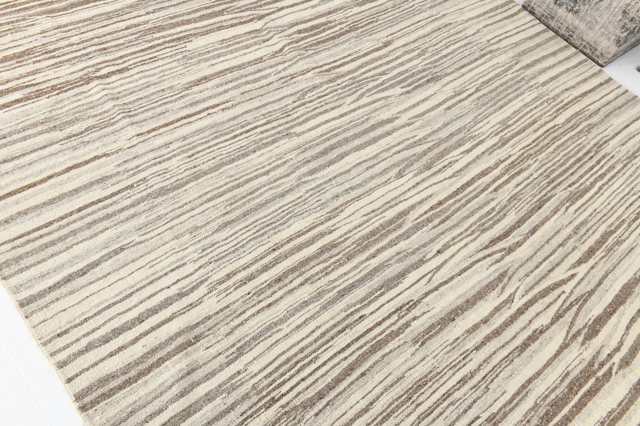 8x10 Striped Pattern Brown & Beige Vintage Kilim Rug, 232x291Cm