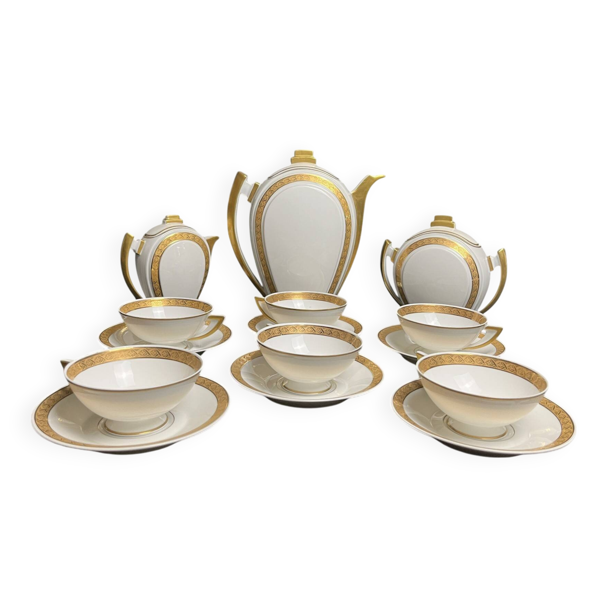 Art déco, service à café 9 pièces porcelaine Limoges vers 1930