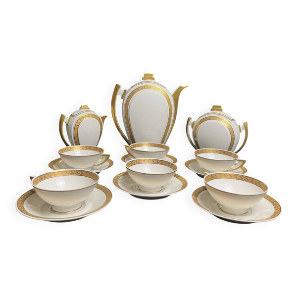 Art déco, service à café 9 pièces porcelaine Limoges vers 1930