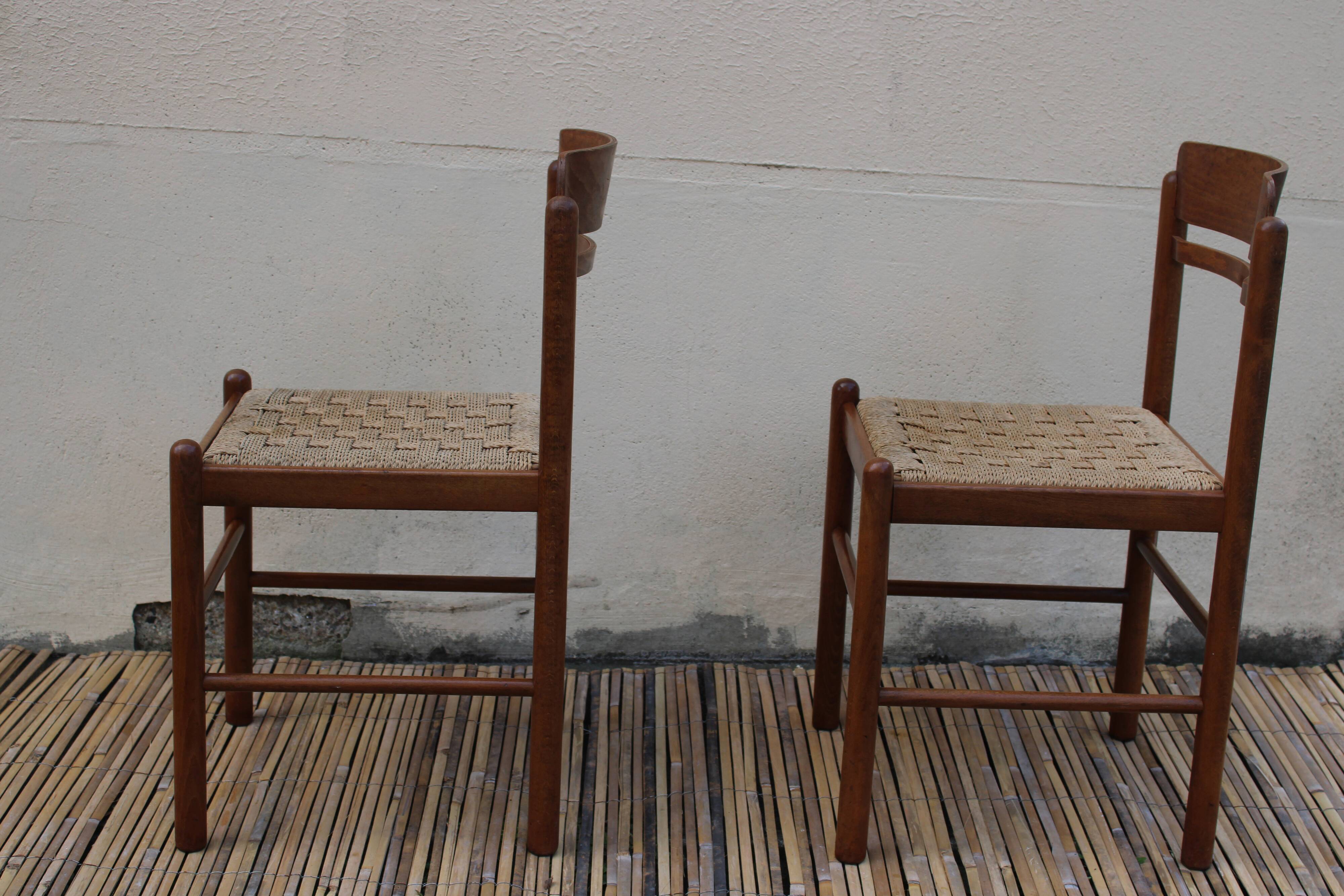 Pair of wooden and rope chairs