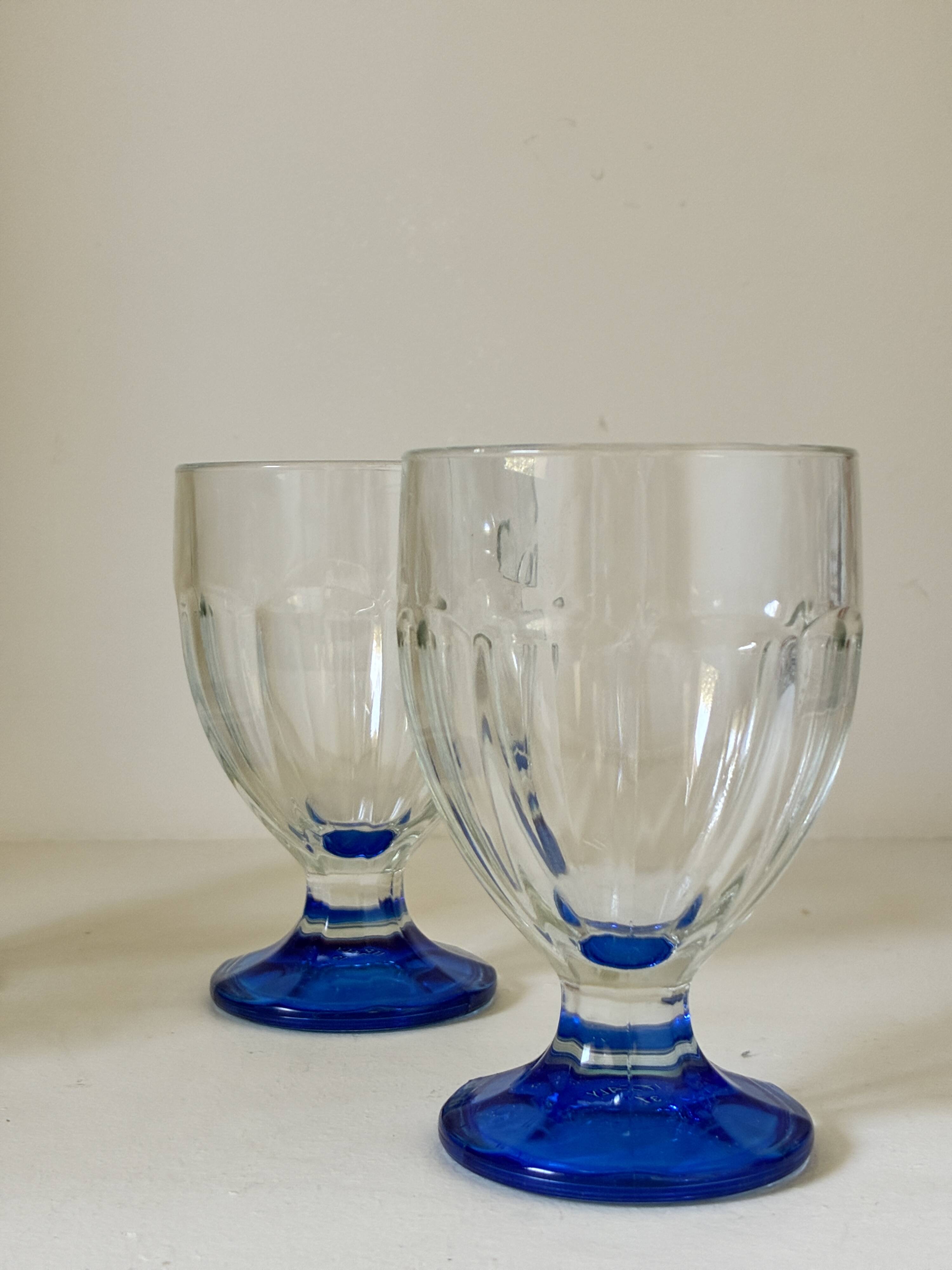 Ancient Italian faceted glassware - blue coloured feet