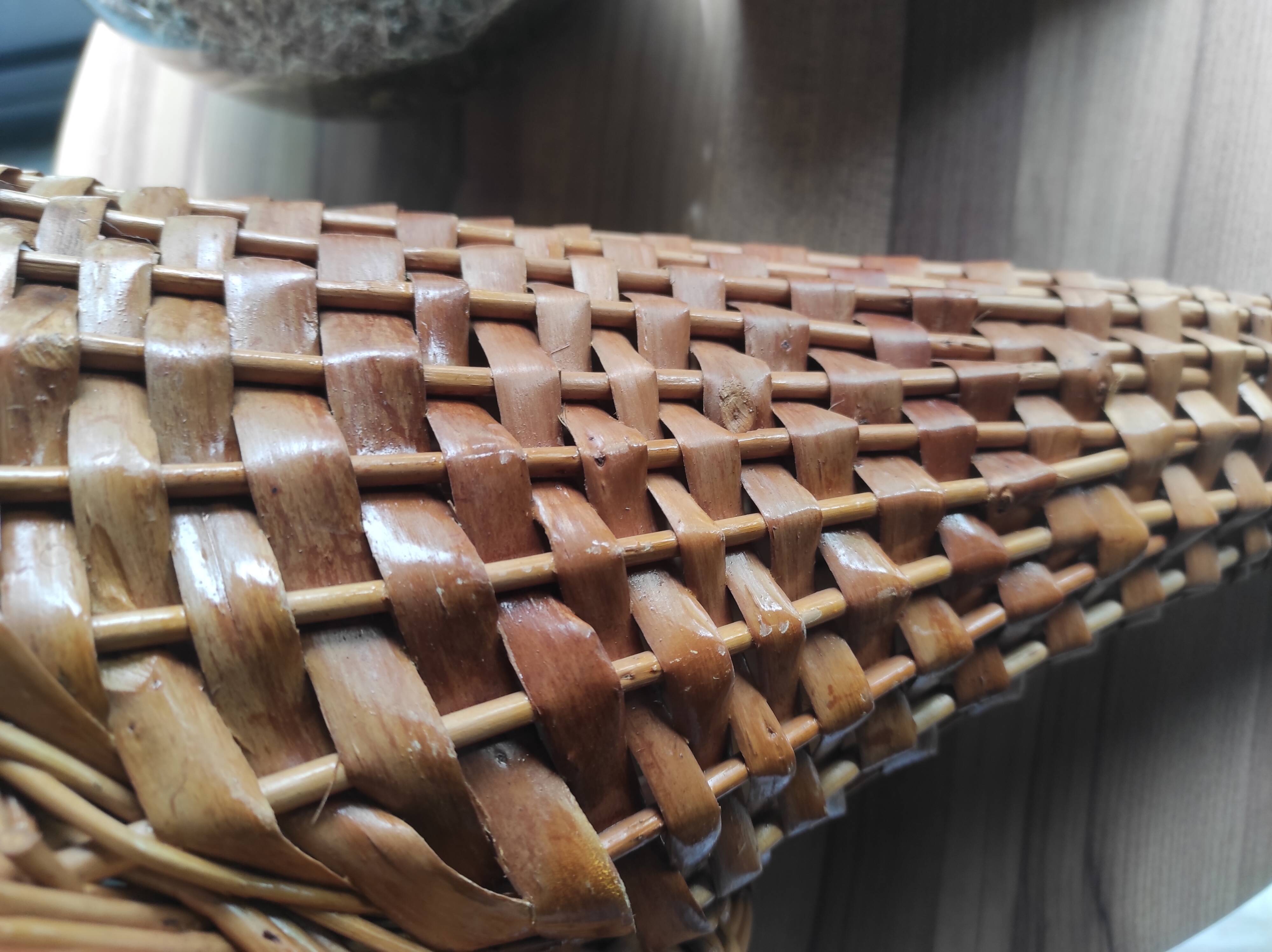 Large vintage woven wicker basket, cornucopia shape, to hang