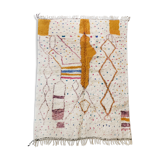 Tapis berbère marocain azilal écru à motifs colorés 303x201cm