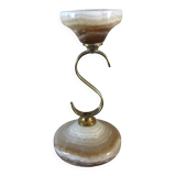 Curved brass and onyx candlestick