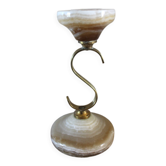 Curved brass and onyx candlestick