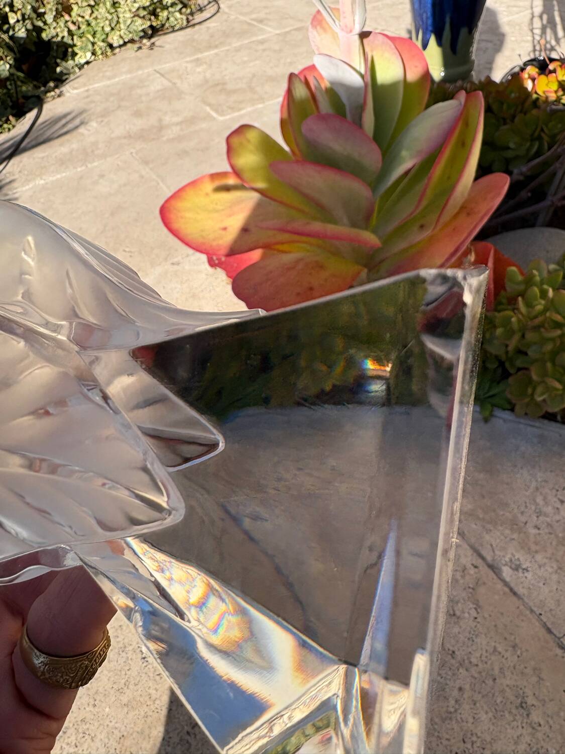 LALIQUE Vase France "Floréal" Satin and Clear Crystal — Signed