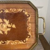 Vintage Italian Sorrento Wood Marquetry Brass Serving Tray 36