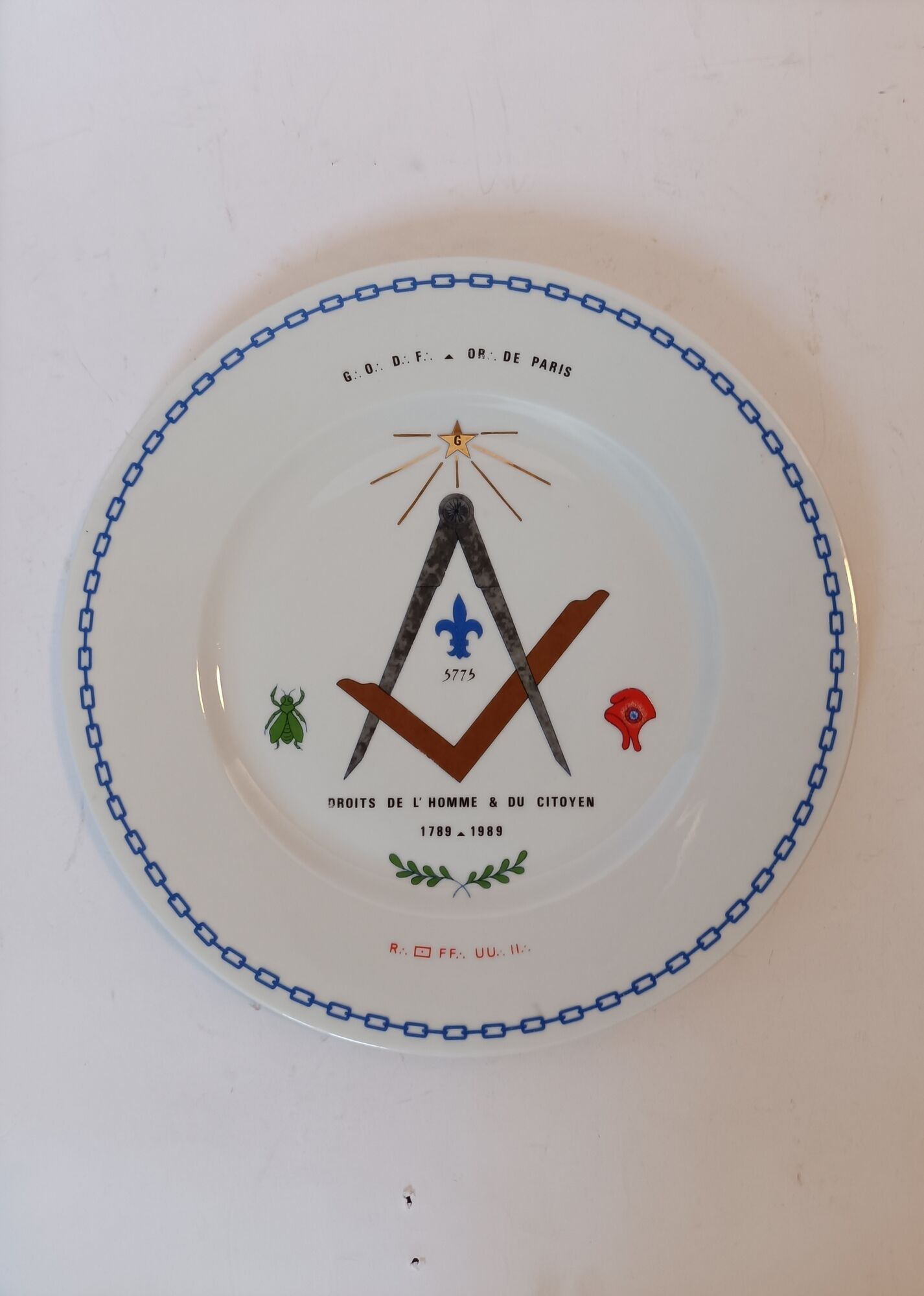 Bicentennial Masonic plate of the revolution dated and signed 1989.