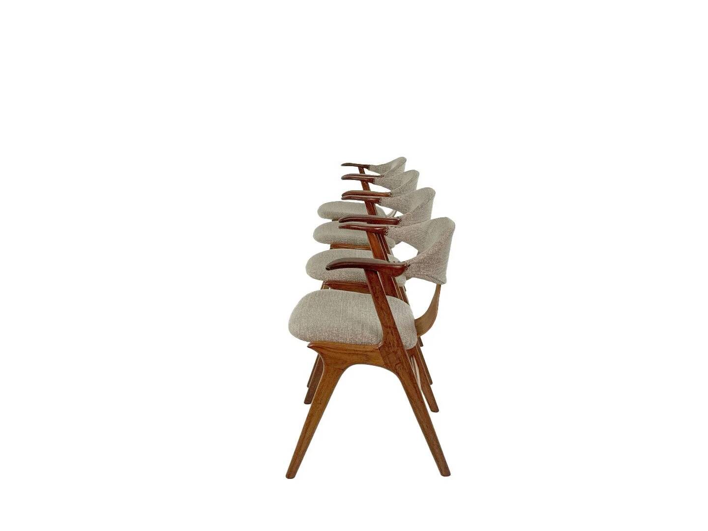 Suite de 4 chaises vintage en corne de vache - Louis van Teeffelen, tissu De Ploeg