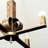 Art Deco period modernist four-light gilt brass pendant light circa 1930