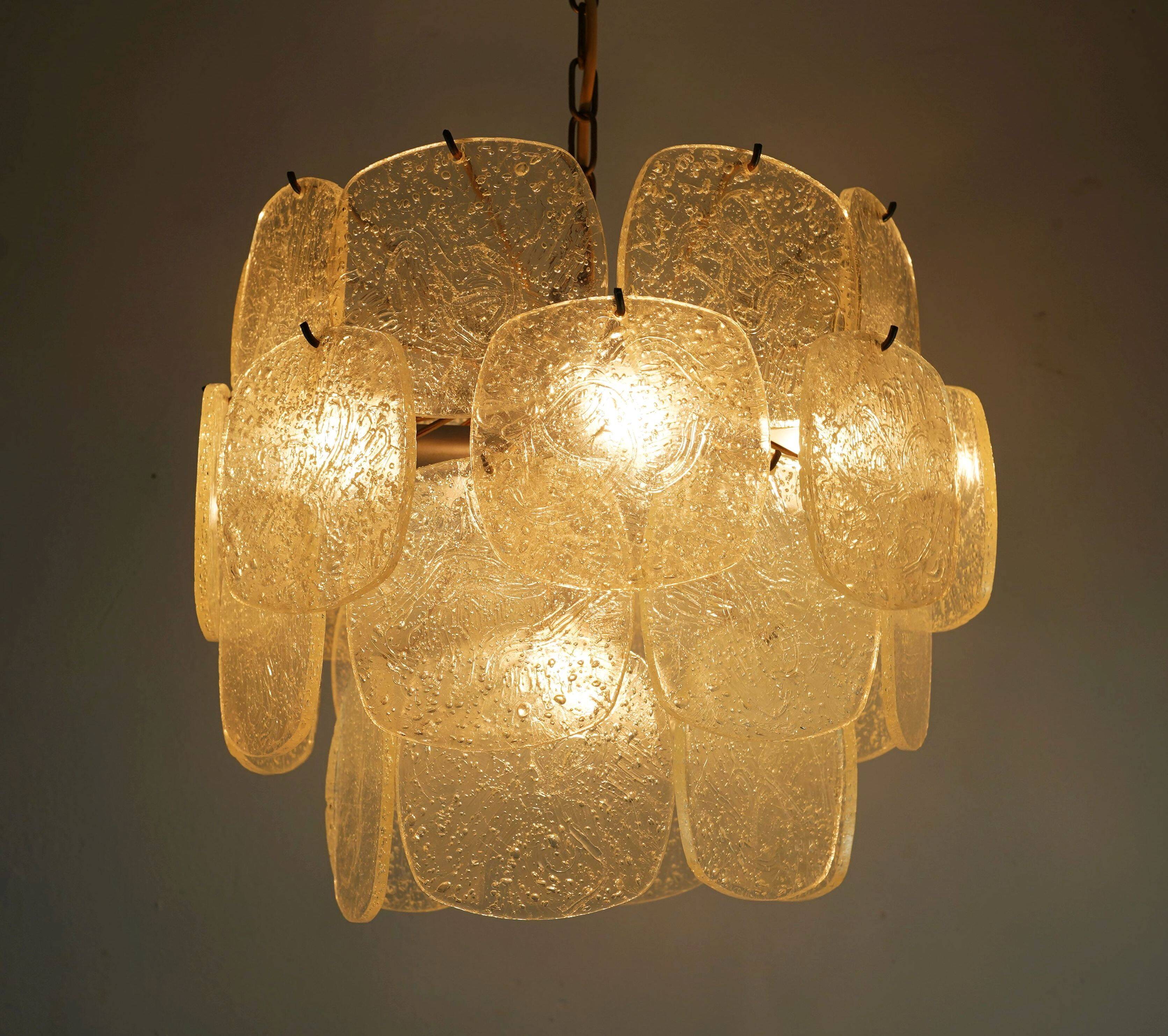 Mid century pendant light with 30 acrylic discs like ice glass 1960s 1970s