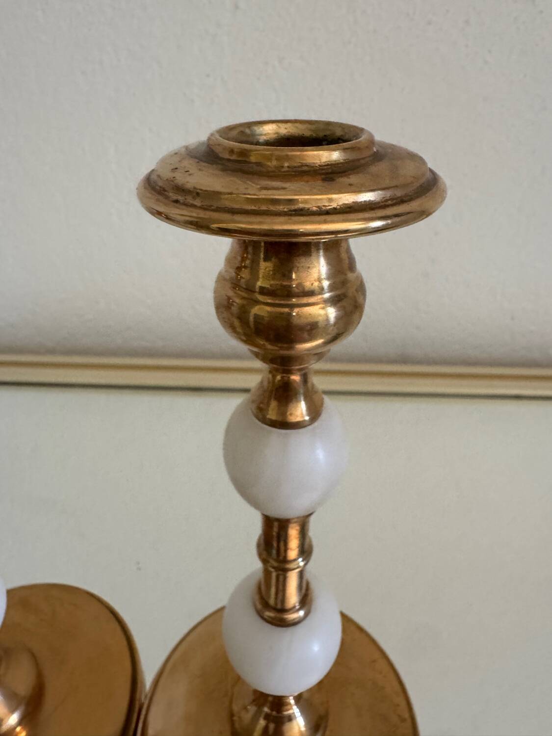 60s gold alabaster metal candlesticks