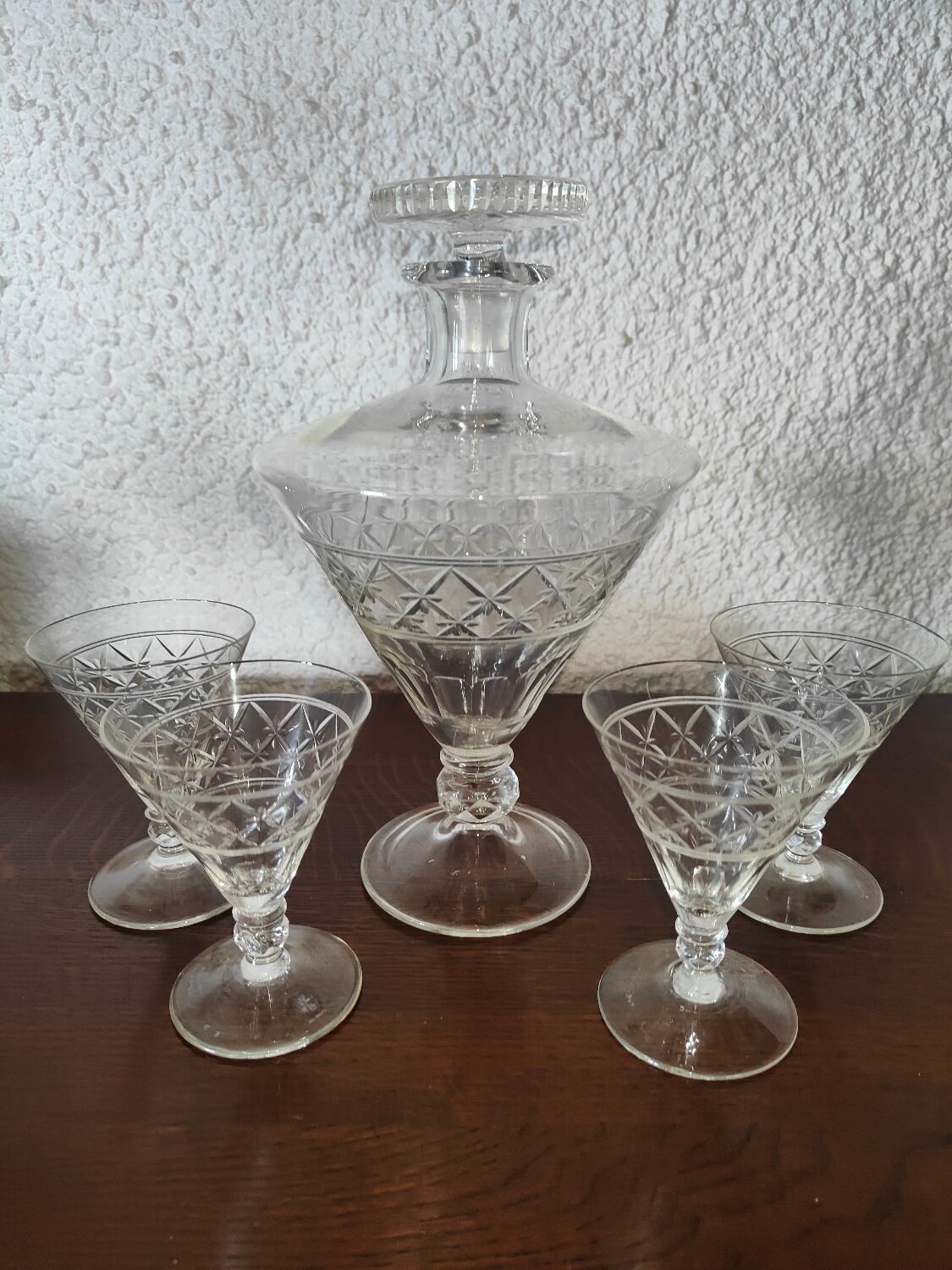 Port carafe in bohemian cut crystal and its 4 Glasses