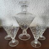 Port carafe in bohemian cut crystal and its 4 Glasses