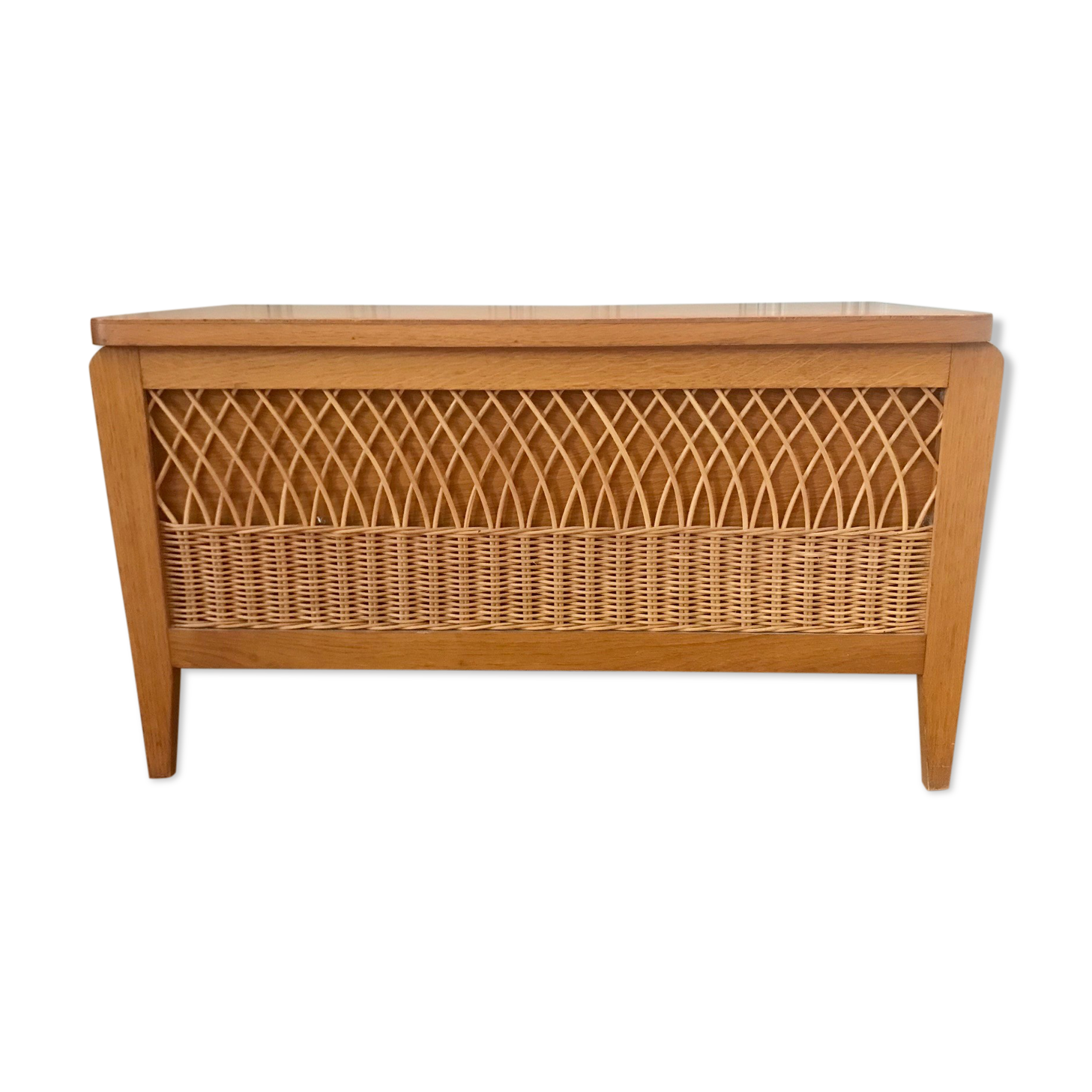 Wood and rattan toy chest