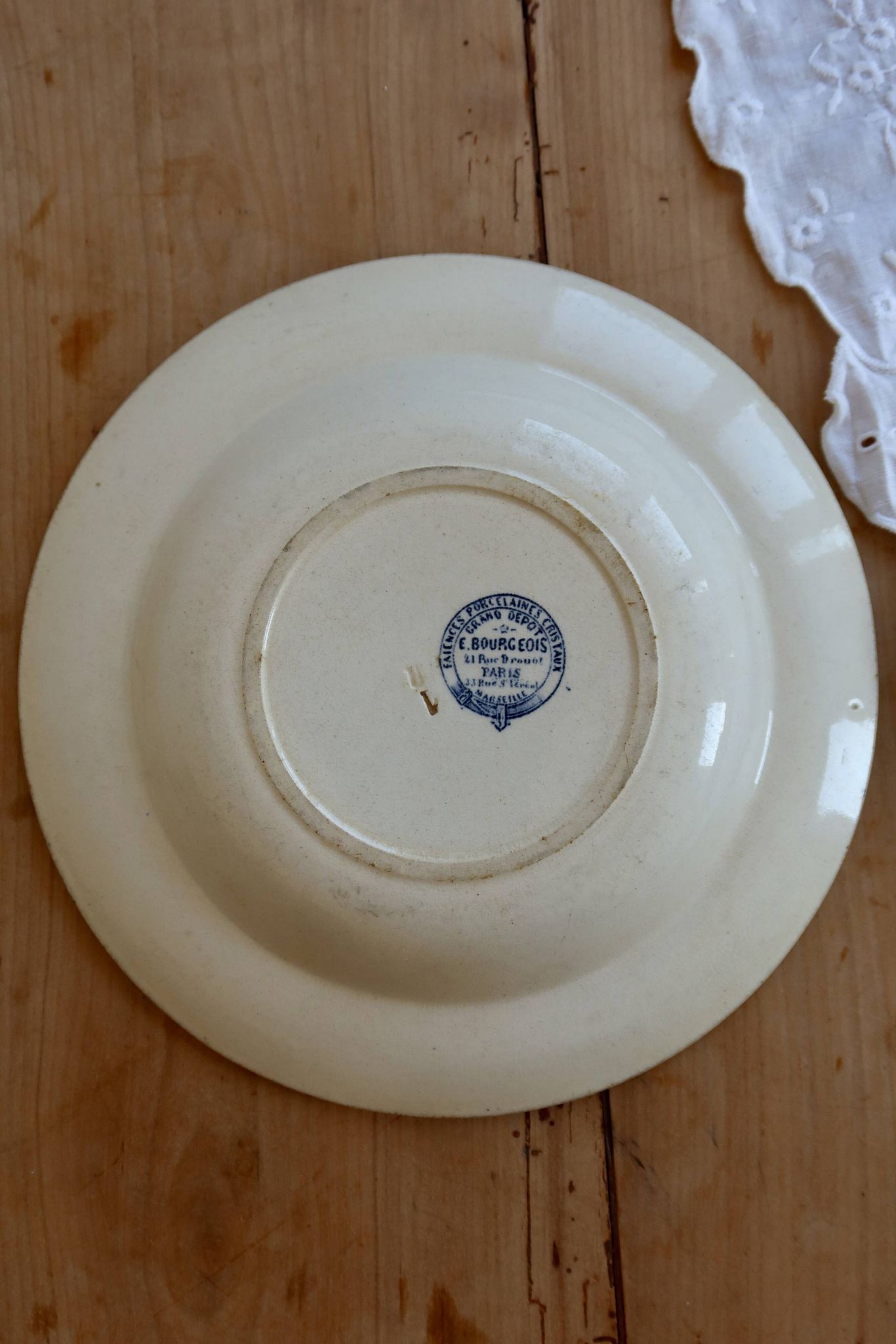 Antique blue ironstone deep plate – Grand Dépôt Émile Bourgeois