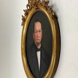 Ancien tableau hst portrait homme médaillon encadrement doré style louis xv