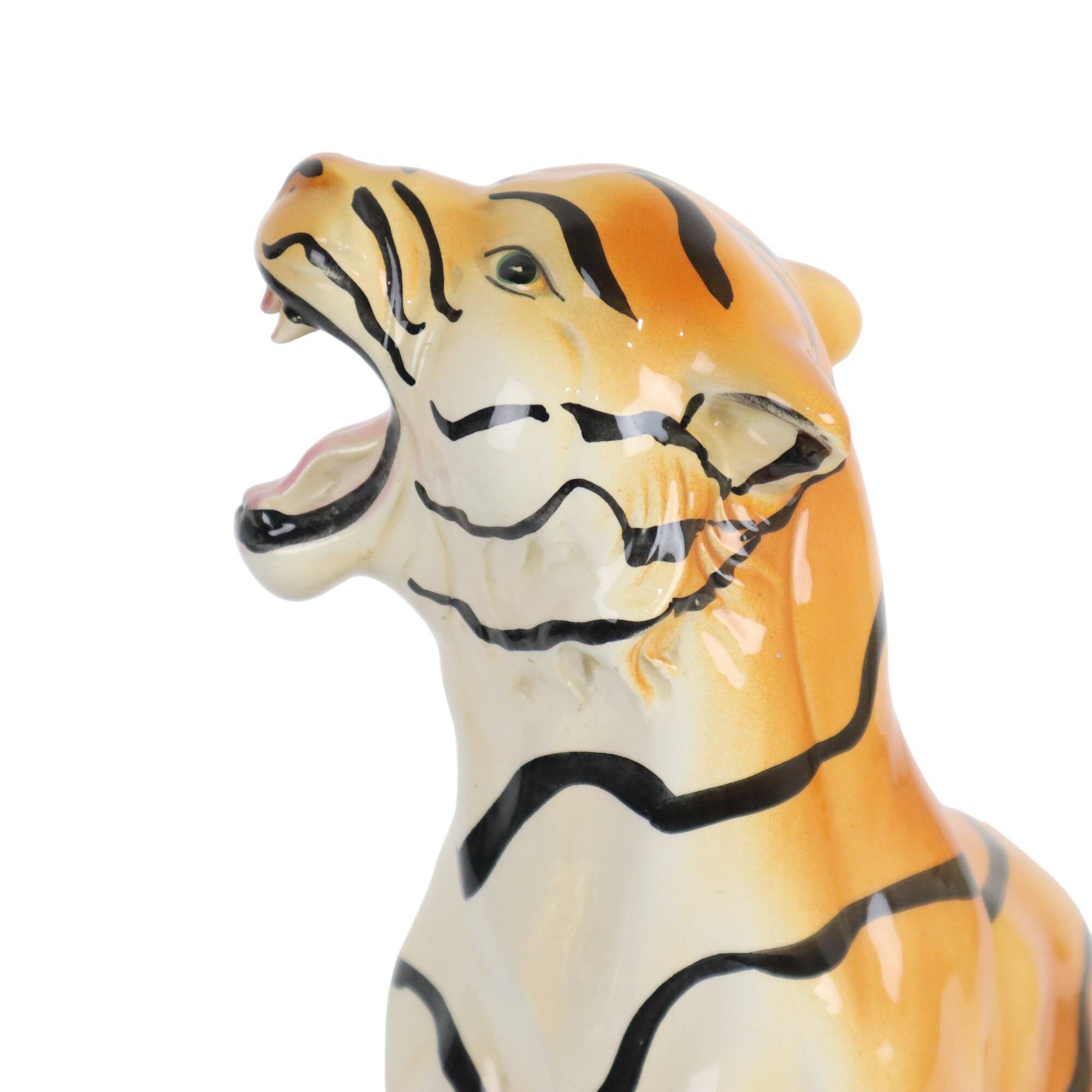 Vintage Siberian Tiger Sculpture Glazed Italian Ceramics 1980s
