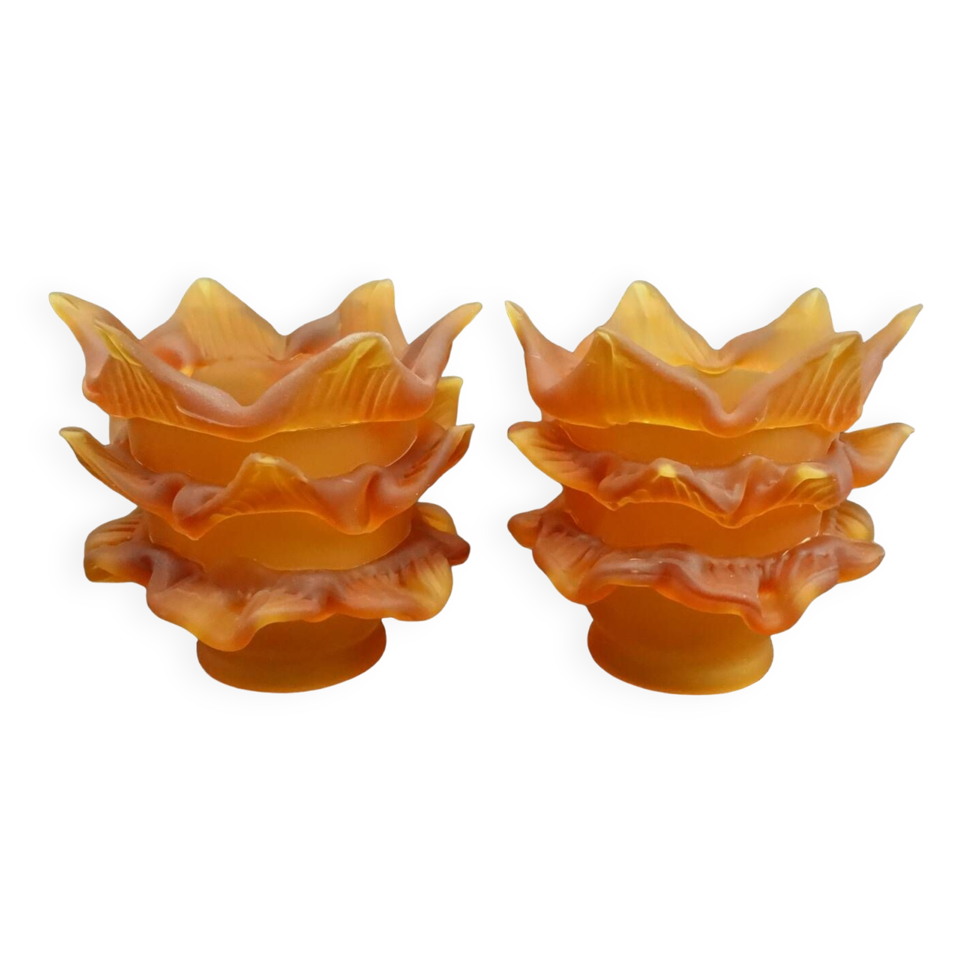 Pair of amber-colored glass paste tulips - several pairs available
