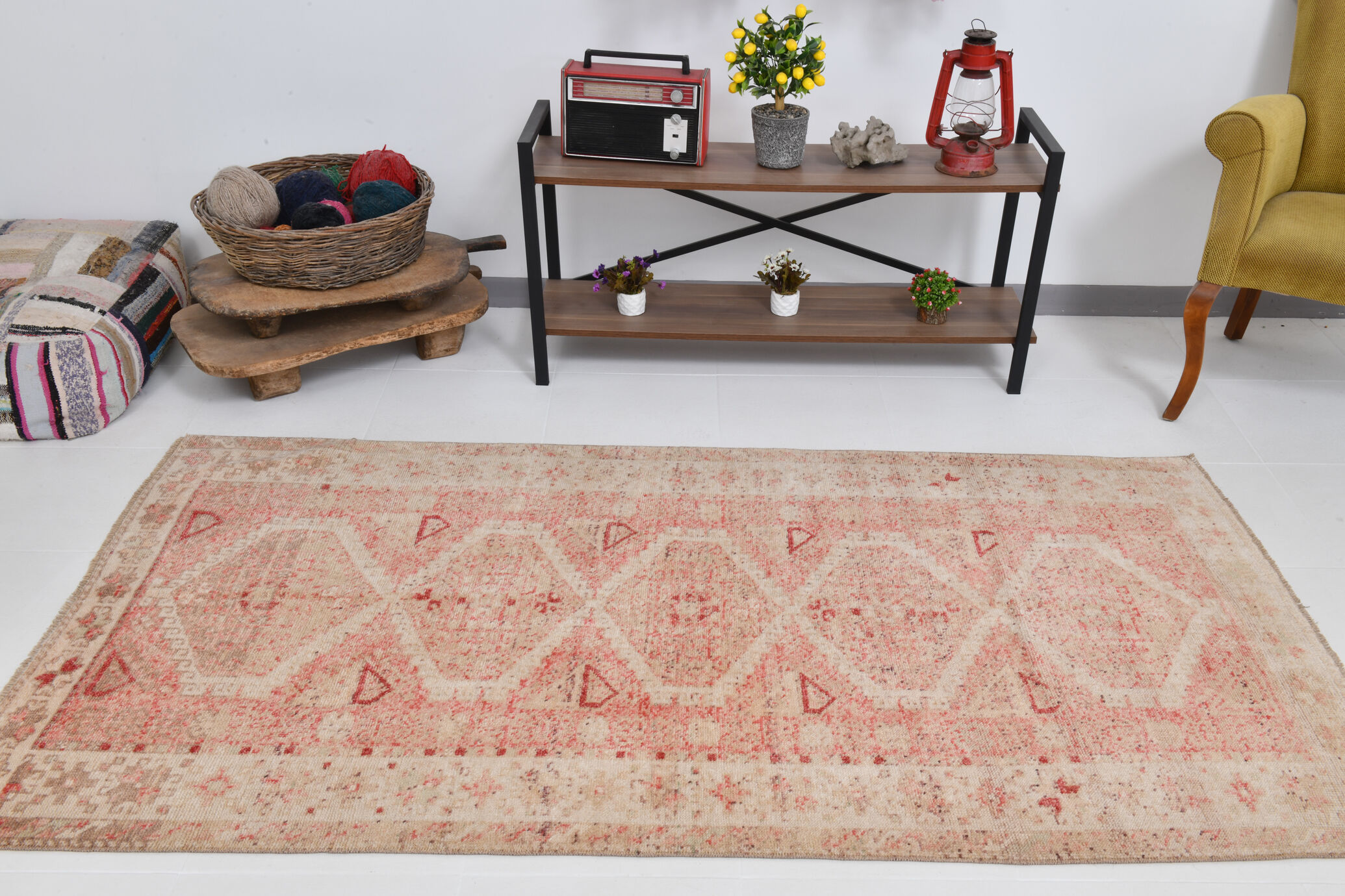 Geometric handmade oushak rug 226x121cm